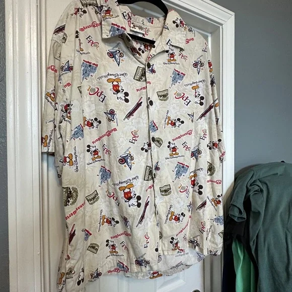 Walt Disney World Button Up Shirt XXL Mickey Mouse All Over Print - Picture 2 of 4